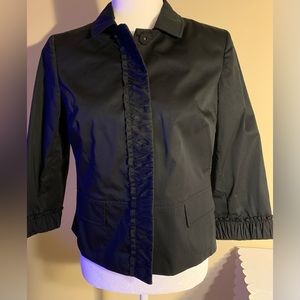 EUC “Shacket” (Jacket/Shirt): Snap Close, Peplum, Subtle Sheen, Ruffle Placket